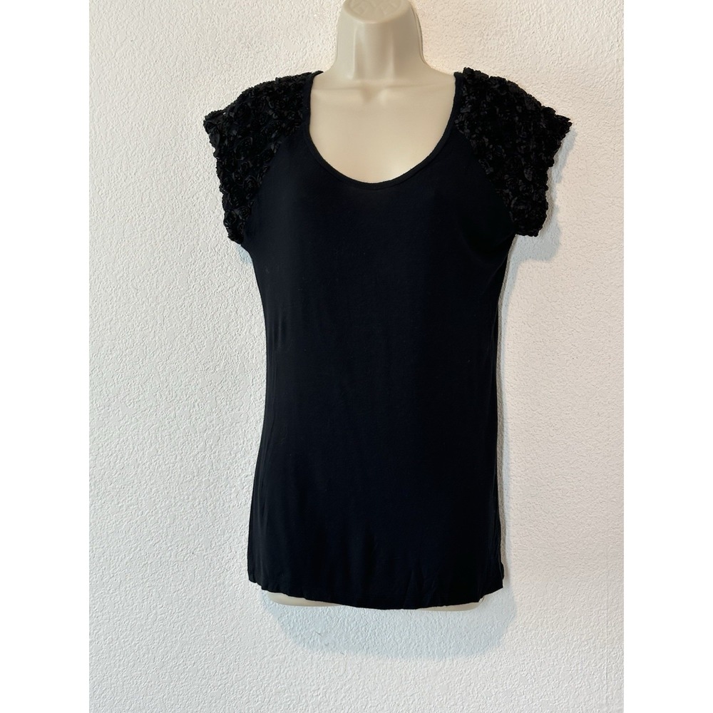 Y2K Black Top Black Rosettes Sleeves Dark Fairy Romantic Whimsigoth Large
